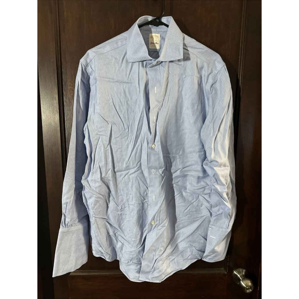 Brooks Brothers Golden Fleece Dress Shirt Mens 15.5/32 Blue Stripe French Cuff